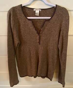 Reference Point Vintage Y2K Brown Ribbed Knit Henley Long Sleeve Sweater Size L